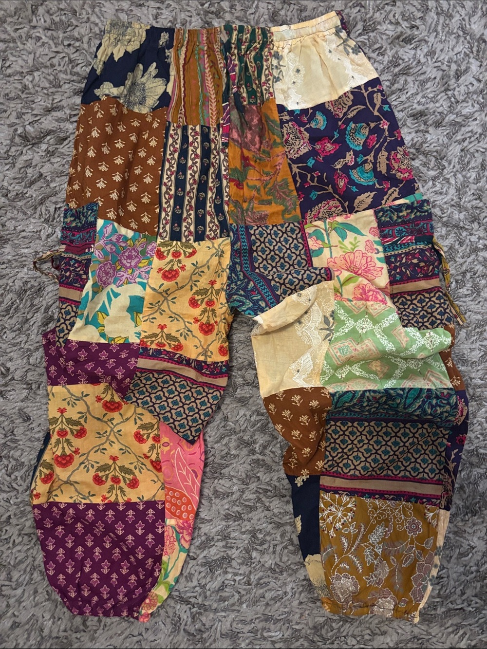 Boho Patchwork Wide-Leg Pants in Multicolor